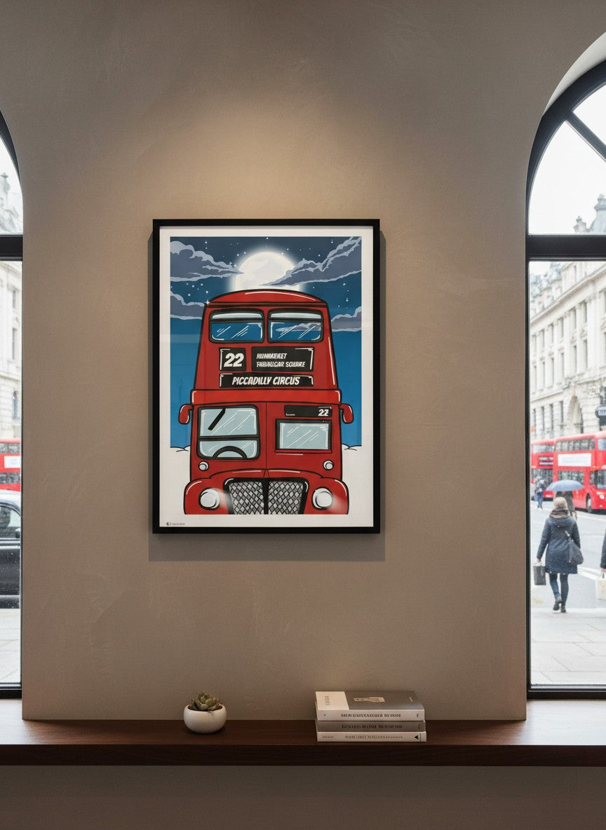 The Big Red Bus Print | London Bus Wall Art | London Skyline Poster | British Icon Art | London Cityscape Illustration | UK Travel Print