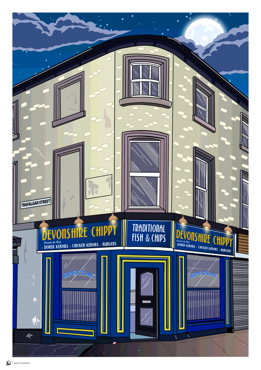 DEVONSHIRE CHIPPY - Sheffield Prints - Wall Art - Poster - Print - Canvas - Illustration