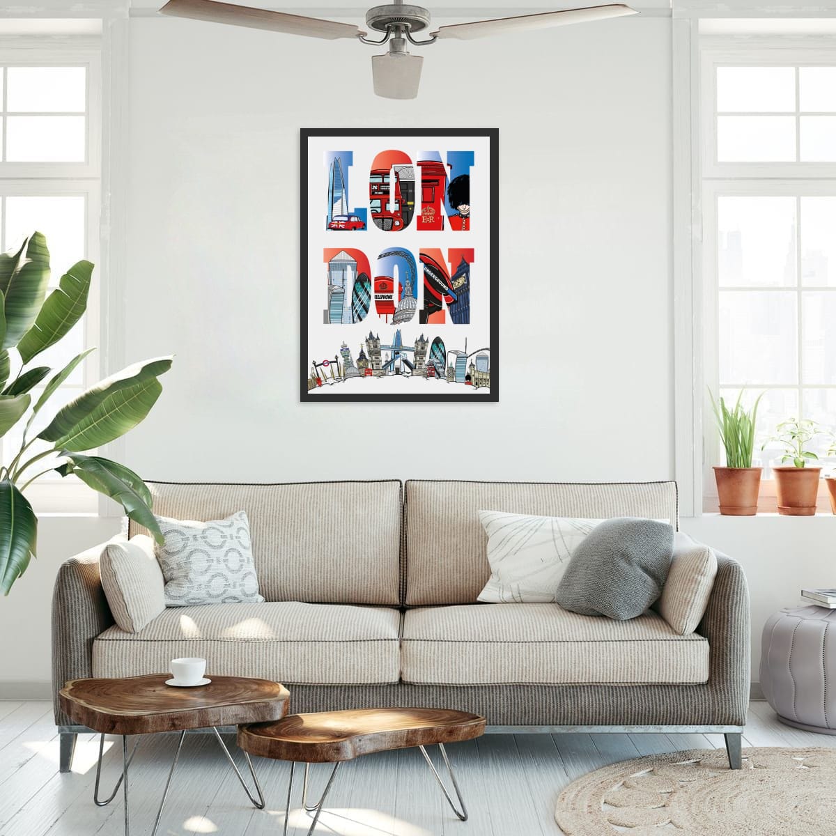 London Typography Print – London Wall Art – London Landmarks Poster – Modern London Artwork – UK City Print