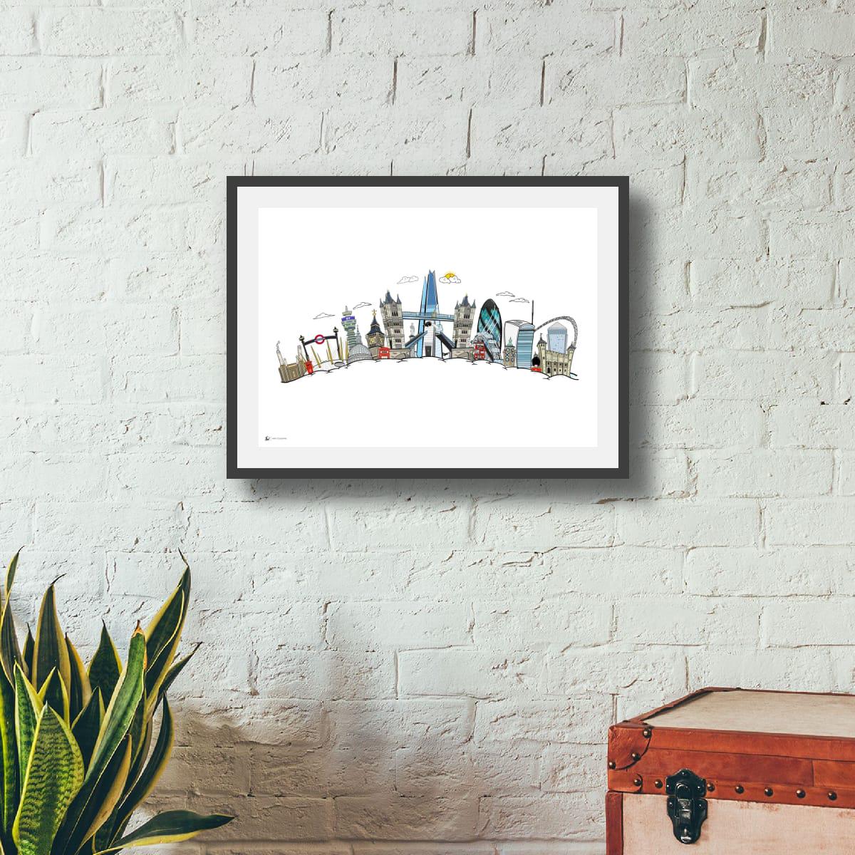 London Skyline Pop Art Print – UK Cityscape Illustration