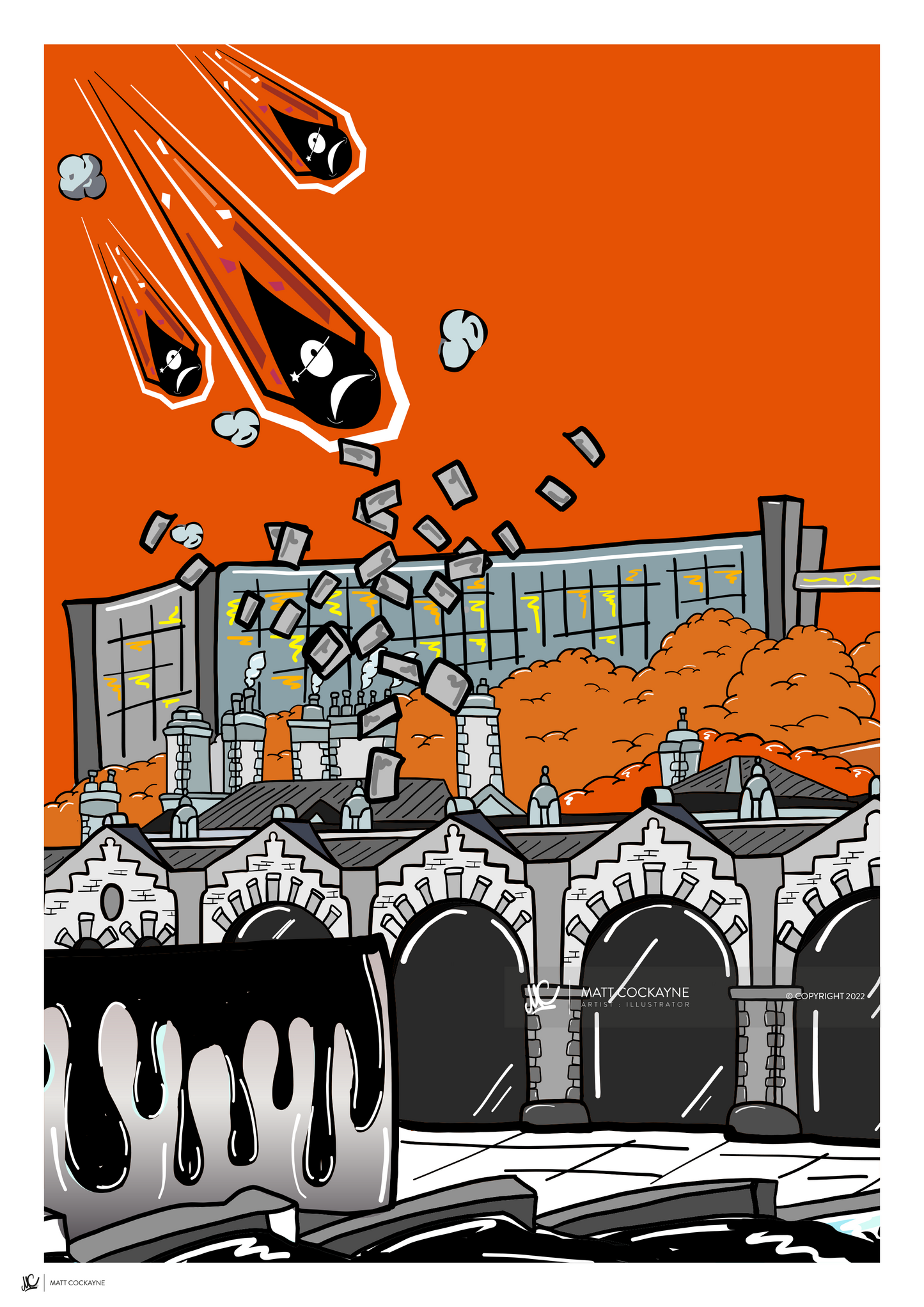 HENDOS- ATTACK OF THE HENDOS TRAIN STATION - Sheffield Prints - Wall Art - Poster - Print - Canvas - Illustration