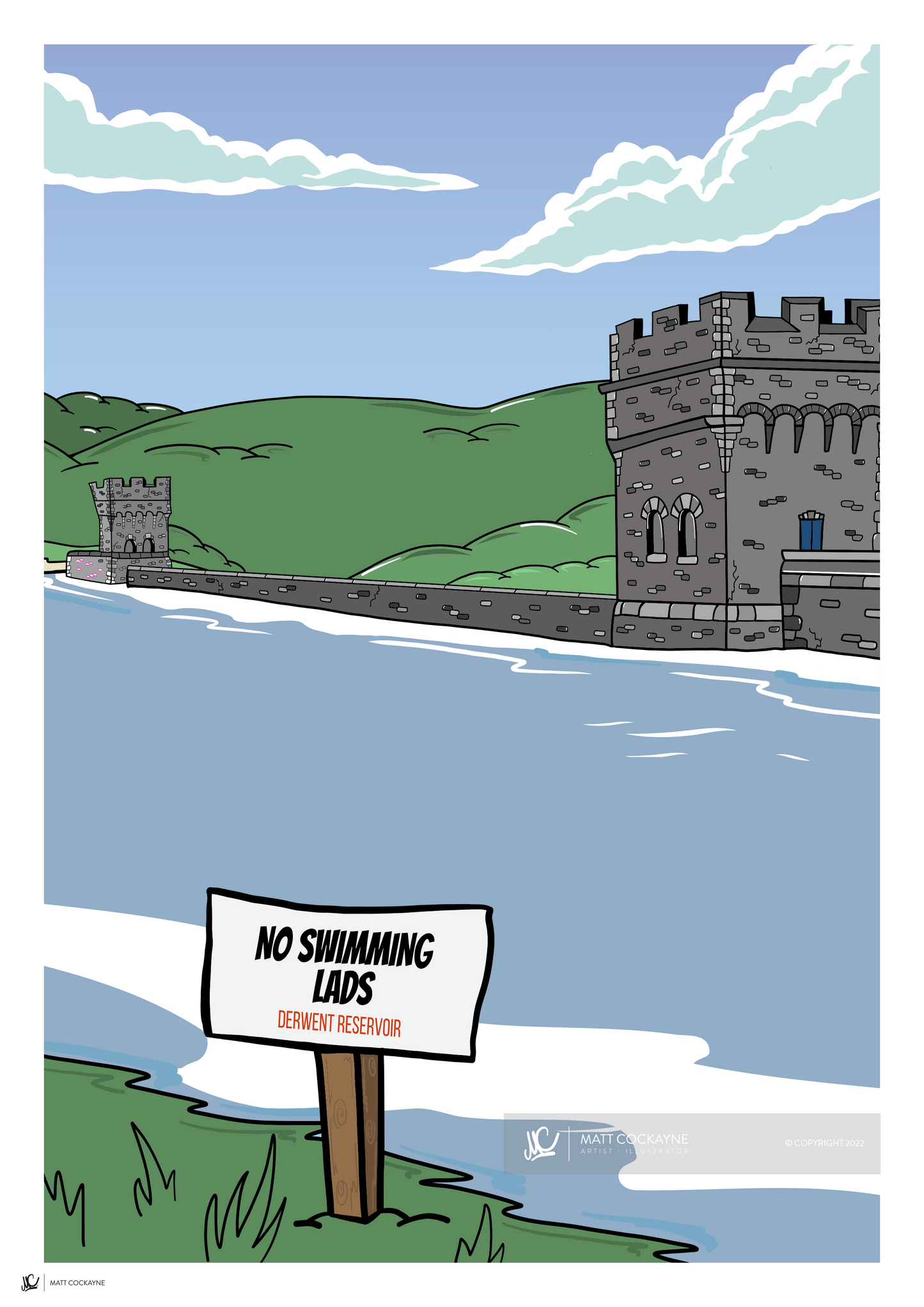 DERWENT RESERVOIR - Peak District Prints - Wall Art - Poster - Print - Canvas - Illustration