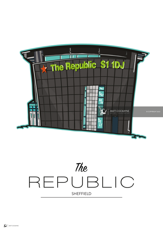CLUBS - REPUBLIC - Sheffield Prints - Wall Art - Poster - Print - Canvas - Illustration