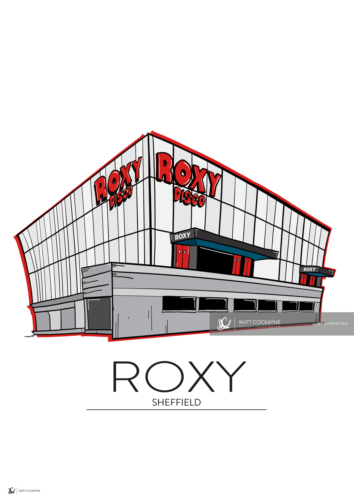 CLUBS - ROXY- Sheffield Prints - Wall Art - Poster - Print - Canvas - Illustration