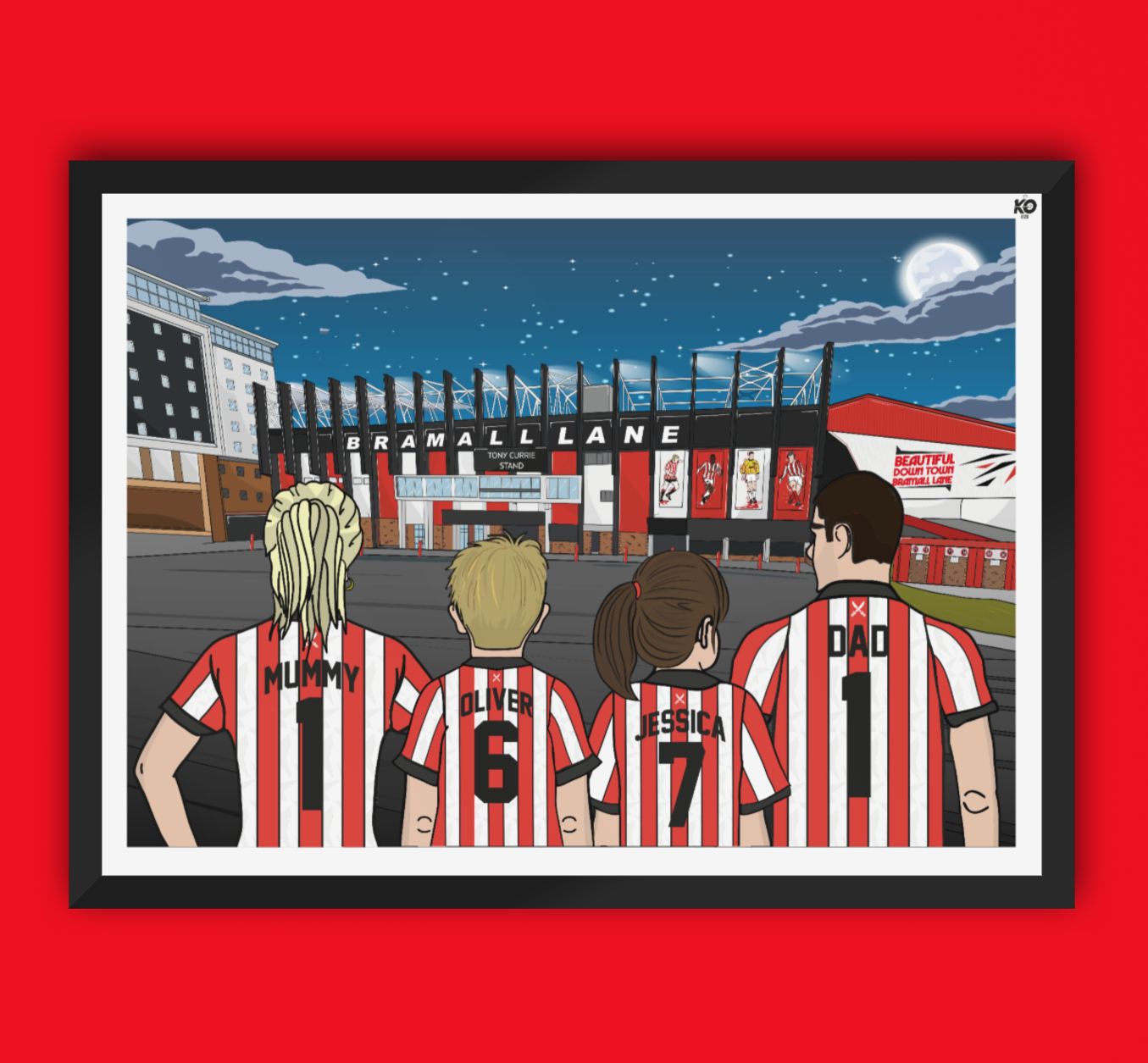 Personalised Sheffield United fc custom Family artwork - English EFL Bramall Lane Football Gift Art Print Blades SUFC