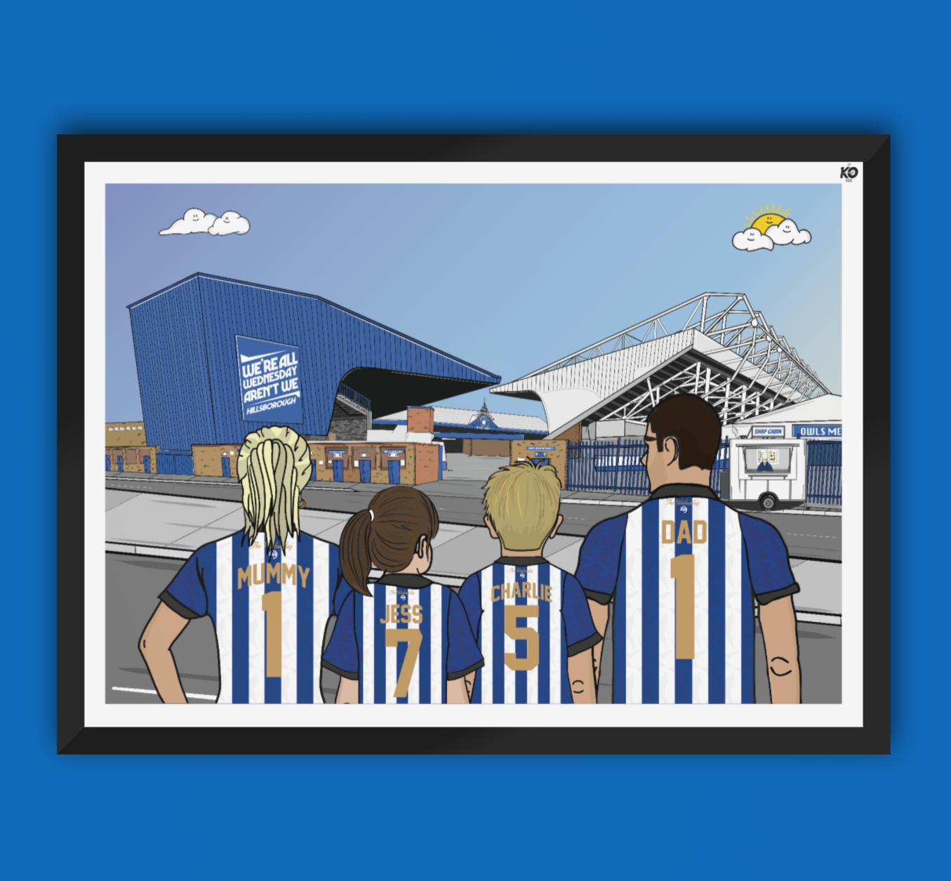 Personalised Sheffield Wednesday fc custom Family artwork - English EFL Hillsborough Football Gift Art Print wawaw Owls SWFC
