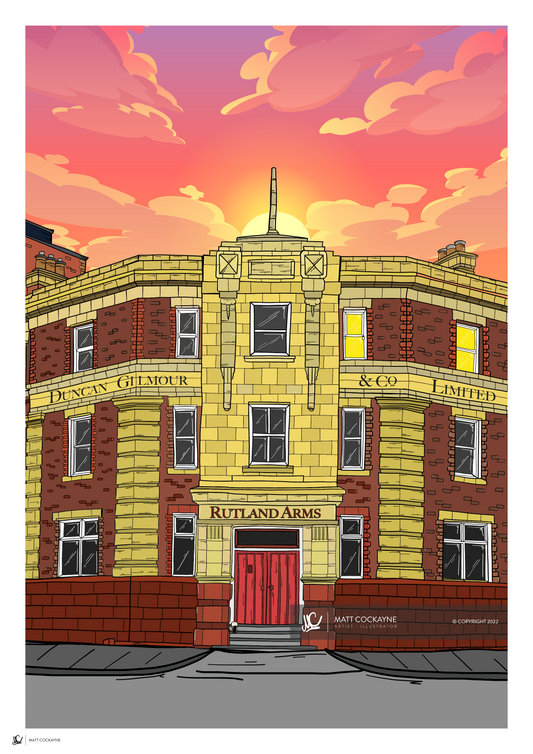 PUBS - THE RUTLAND- Sheffield Prints - Wall Art - Poster - Print - Canvas - Illustration