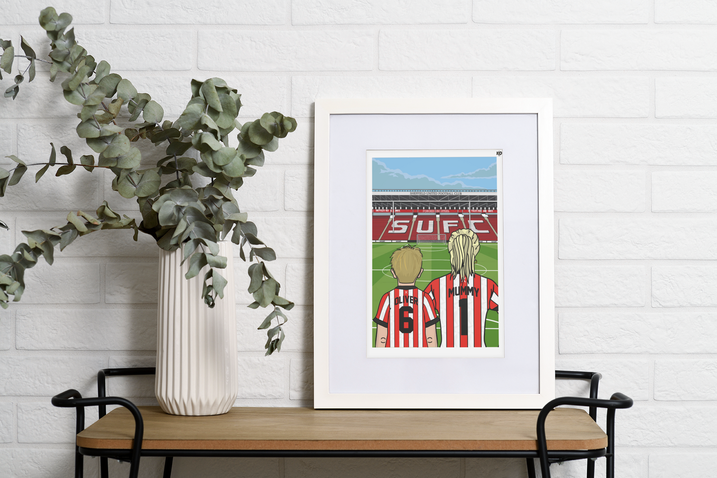 Personalised Sheffield United fc custom Mum & Lad pitch artwork - SUFC Bramall Lane Football Ground Team Gift Art Print Kop SUFC Mothers day gifts