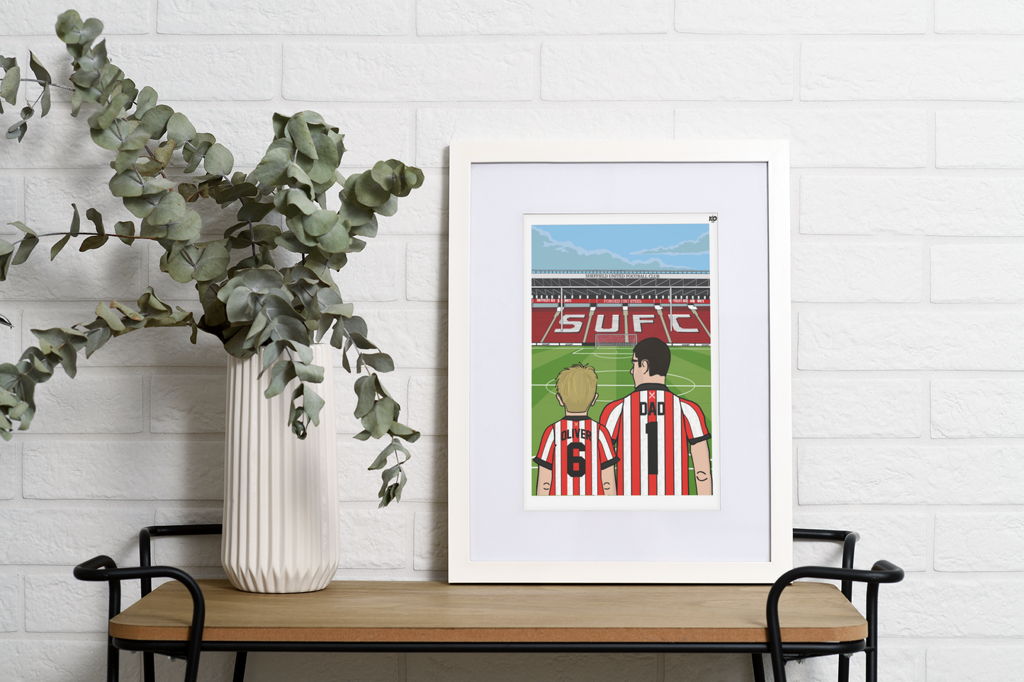 Personalised Sheffield United fc custom Dad & Lad PITCH PRINT - SUFC, The Blades, Bramall Lane Football Gift Art Prints Gifts teen