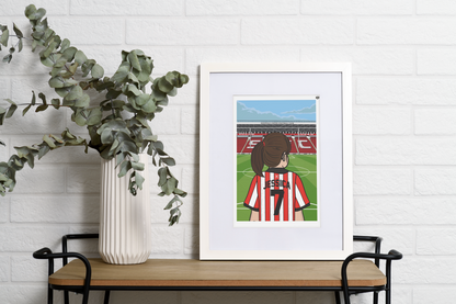 Personalised Sheffield United FC custom Lass PITCH PRINT - SUFC The Blades, Bramall Lane, Football Gift Art Prints Gifts efl