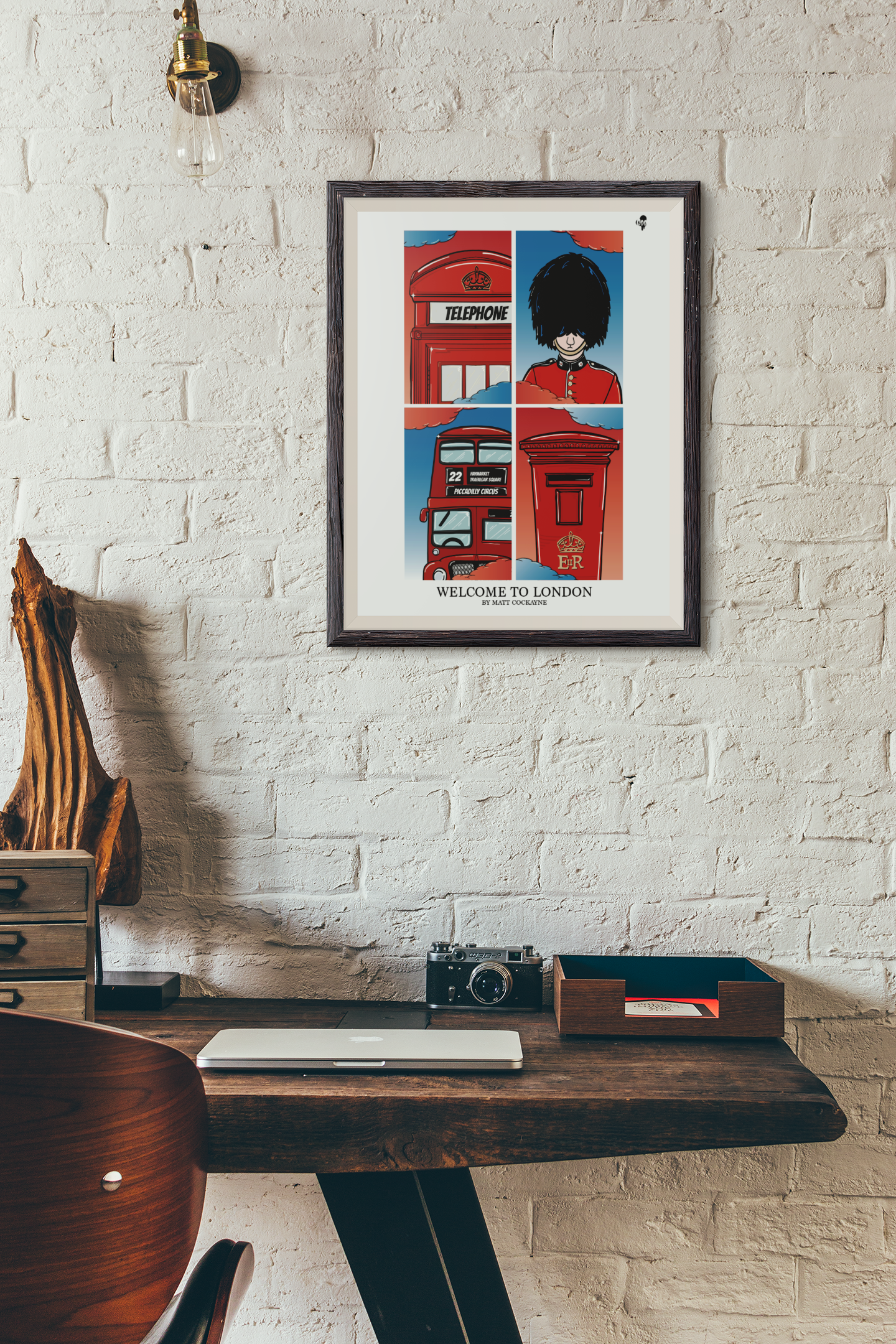 London Icons Pop Art Print | Red Bus, Phone Box, Guard Illustration