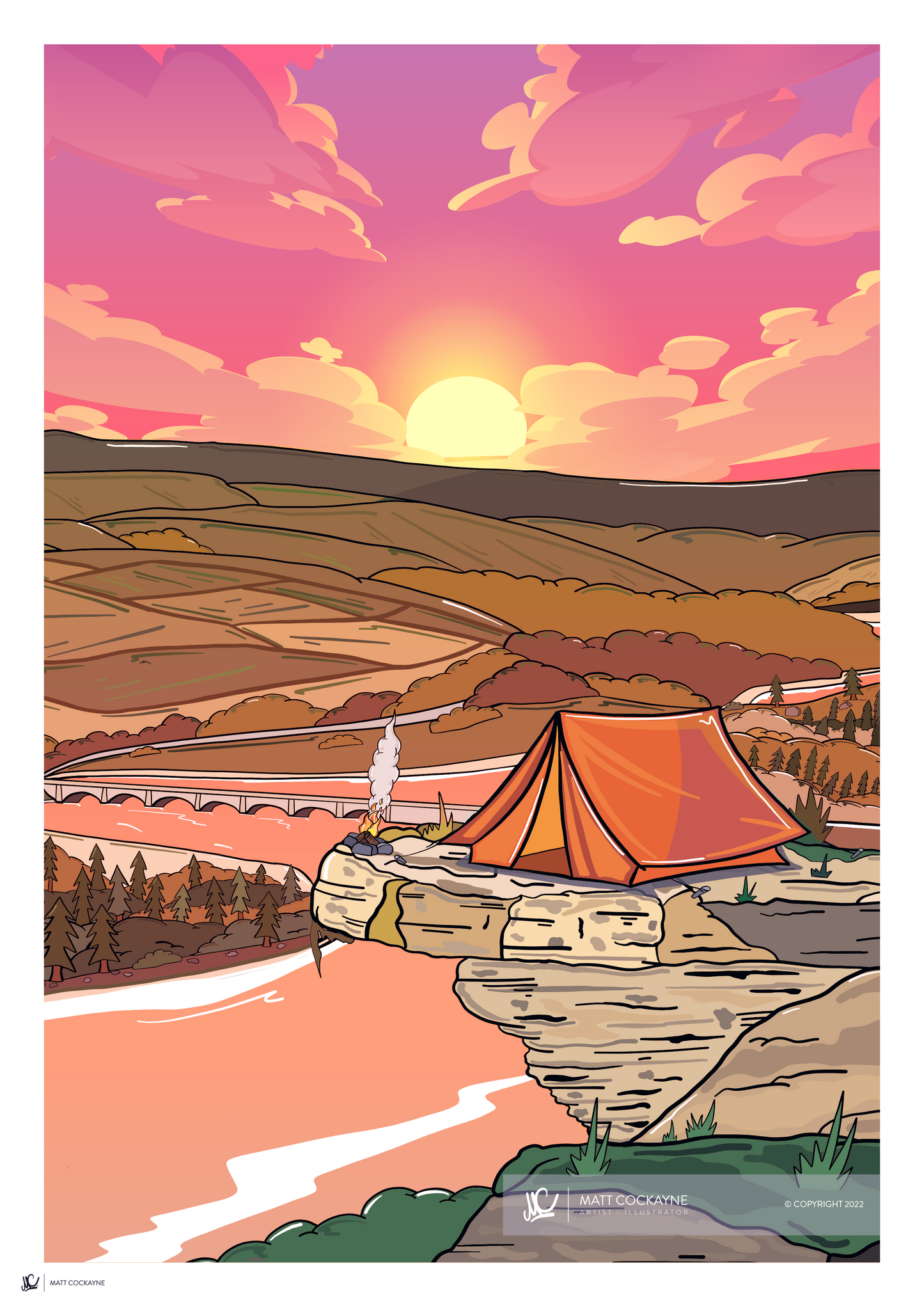 BAMFORD SUNSET - Peak District Prints - Wall Art - Poster - Print - Canvas - Illustration