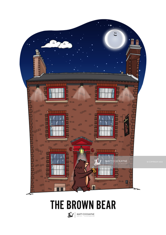 PUBS - THE BROWN BEAR - Sheffield Prints - Wall Art - Poster - Print - Canvas - Illustration