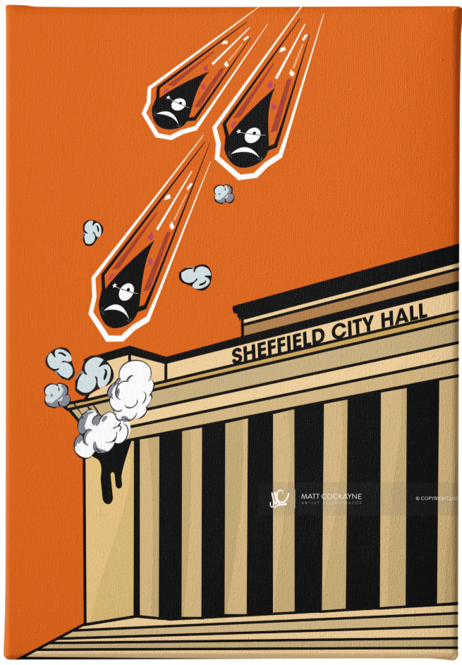 HENDOS- ATTACK OF THE HENDOS CITY HALL - Sheffield Prints - Wall Art - Poster - Print - Canvas - Illustration