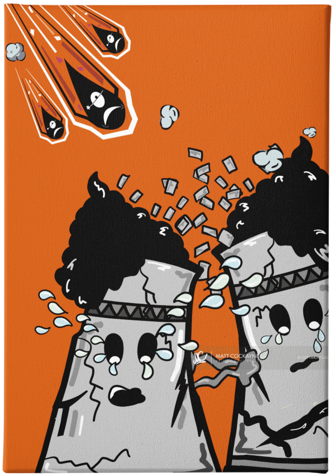 HENDOS- ATTACK OF THE HENDOS TINSLEY TOWERS - Sheffield Prints - Wall Art - Poster - Print - Canvas - Illustration