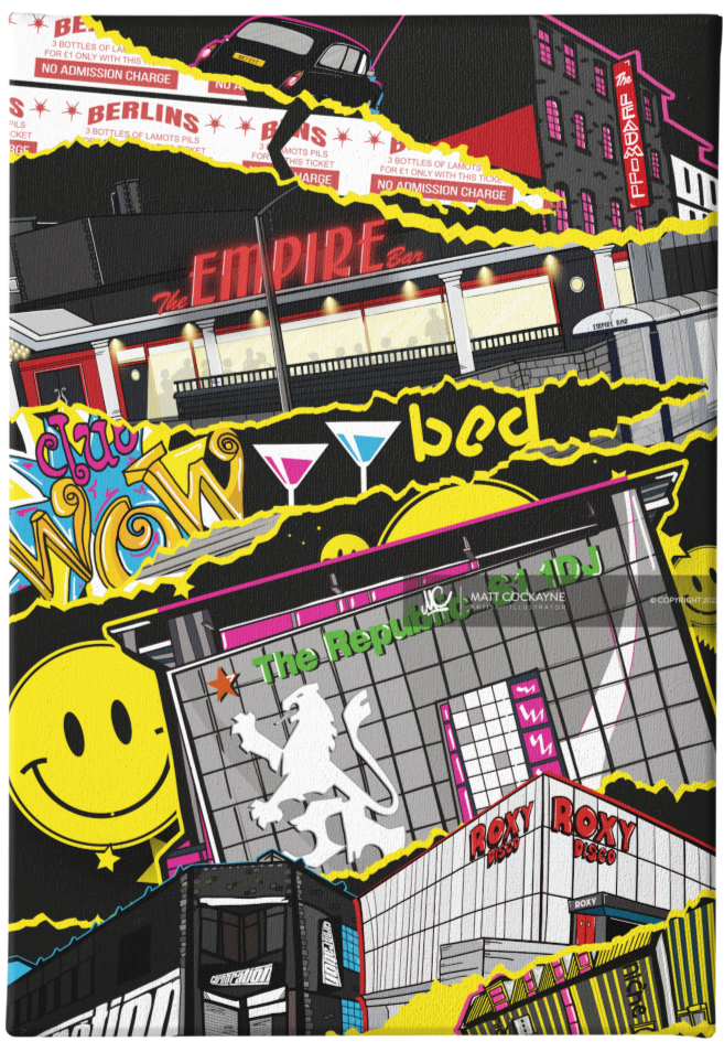 CLUBBERS GUIDE TO SHEFF - Sheffield Prints - Wall Art - Poster - Print - Canvas - Illustration
