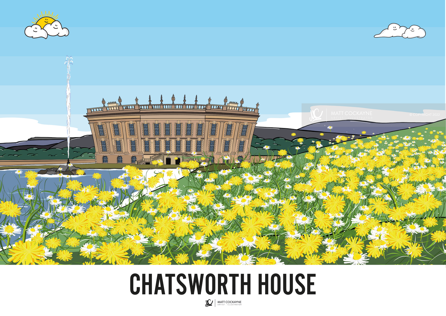 CHATSWORTH HOUSE - Peak District Prints - Wall Art - Poster - Print - Canvas - Illustration