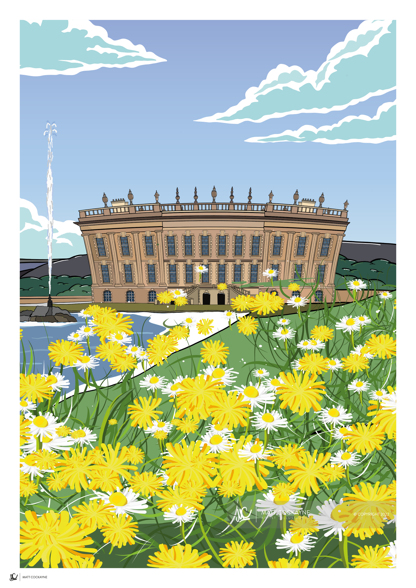CHATSWORTH IN BLOOM - Peak District Prints - Wall Art - Poster - Print - Canvas - Illustration