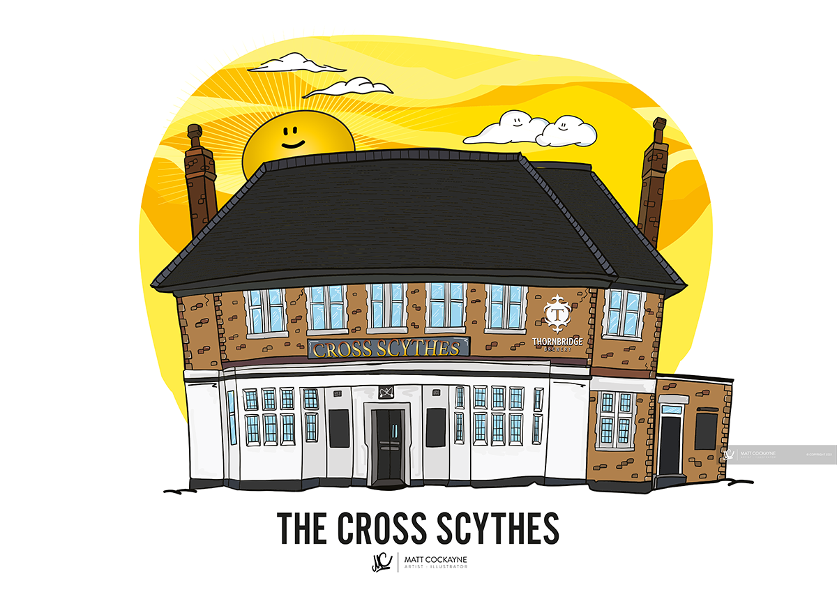 PUBS - CROSS SCYTHES - Wall Art - Poster - Print - Canvas - Illustration