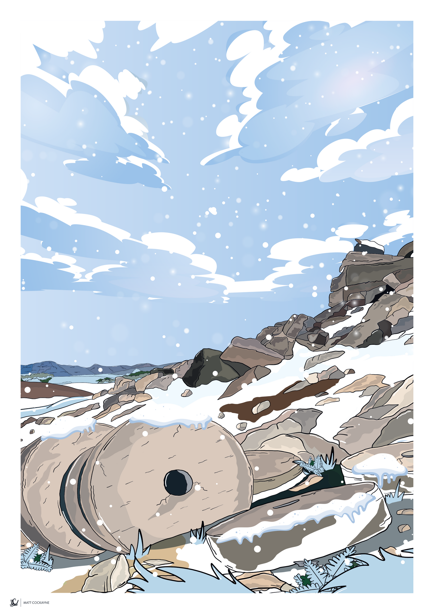 STANAGE EDGE WINTER - Peak District Prints - Wall Art - Poster - Print - Canvas - Illustration