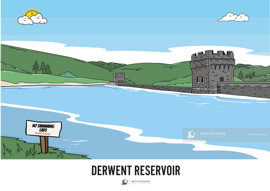 DERWENT RESERVOIR - Peak District Prints - Wall Art - Poster - Print - Canvas - Illustration