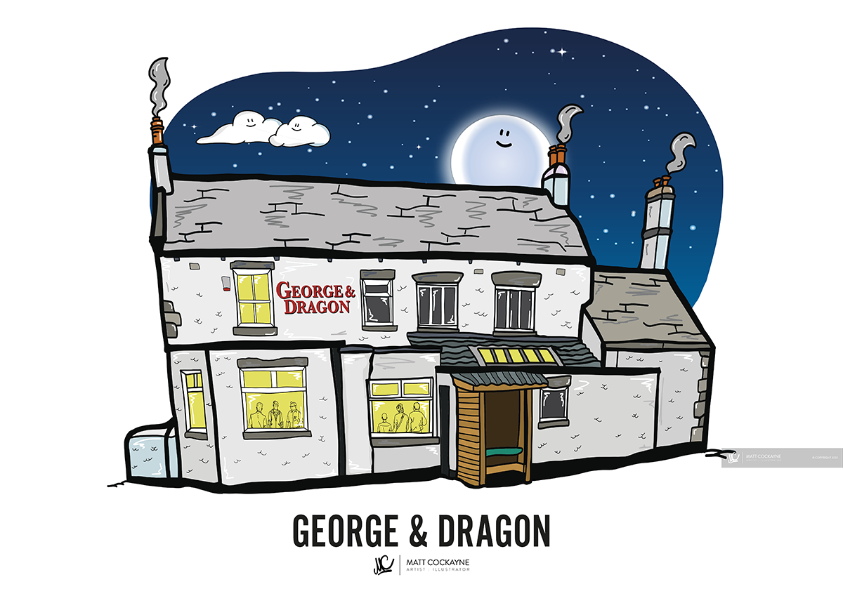 PUBS - GEORGE AND DRAGON - Wall Art - Poster - Print - Canvas - Illustration