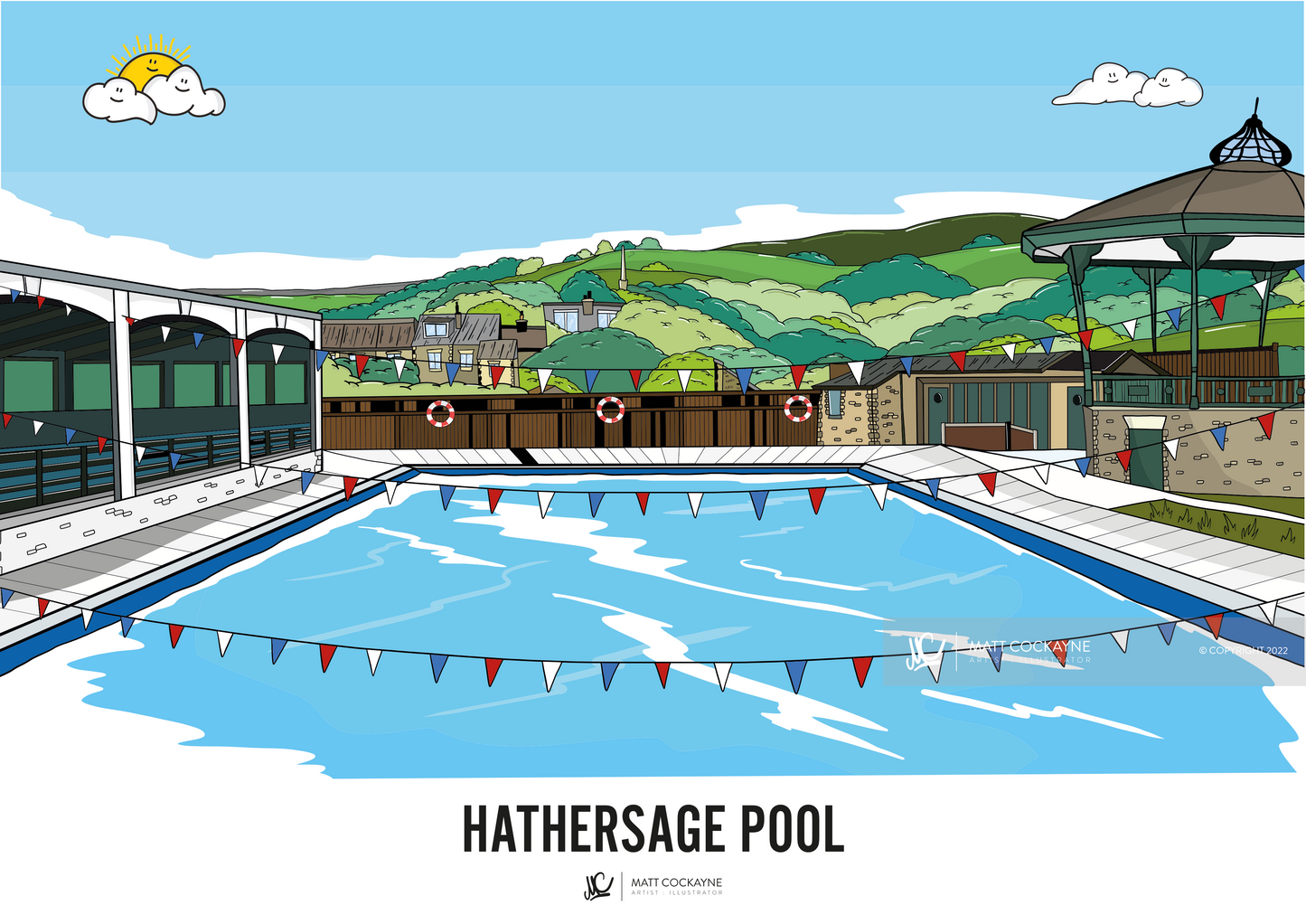 HATHERSAGE SWIMMING POOL- Peak District Prints - Wall Art - Poster - Print - Canvas - Illustration