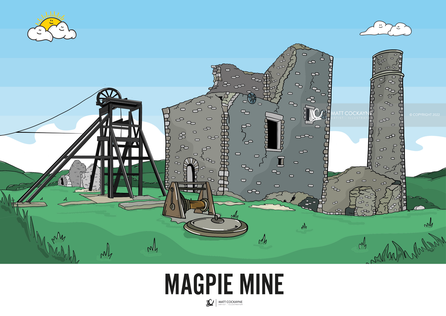 MAGPIE MINE - Peak District Prints - Wall Art - Poster - Print - Canvas - Illustration