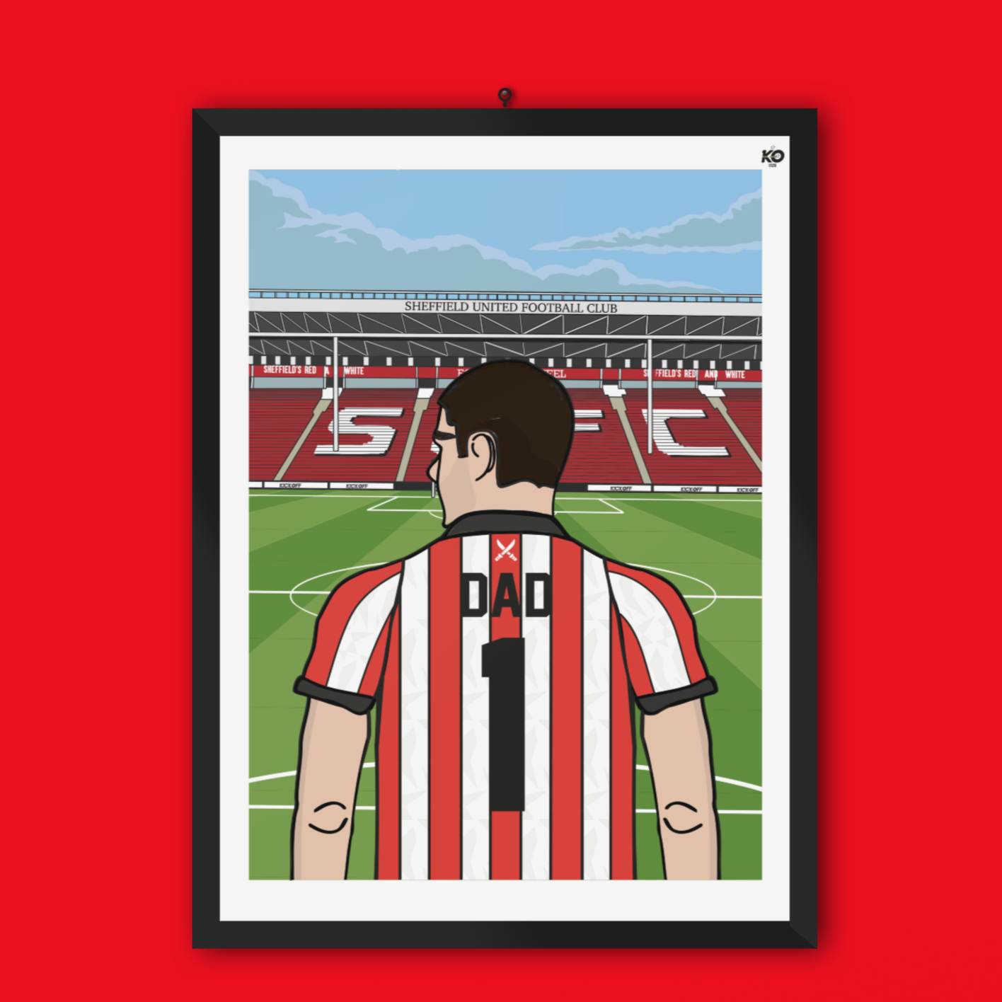 Personalised Sheffield United fc custom male pitch artwork - SUFC ,Bramall Lane Football Ground, Blades Gift Art Print Male Fathers Day Gifts