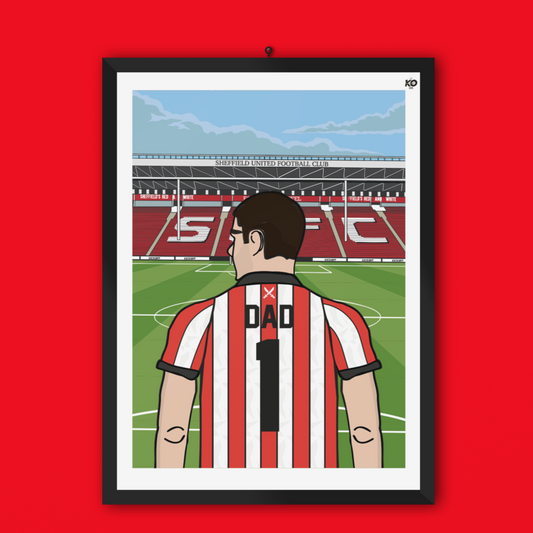 Personalised Sheffield United fc custom male pitch artwork - SUFC ,Bramall Lane Football Ground, Blades Gift Art Print Male Fathers Day Gifts