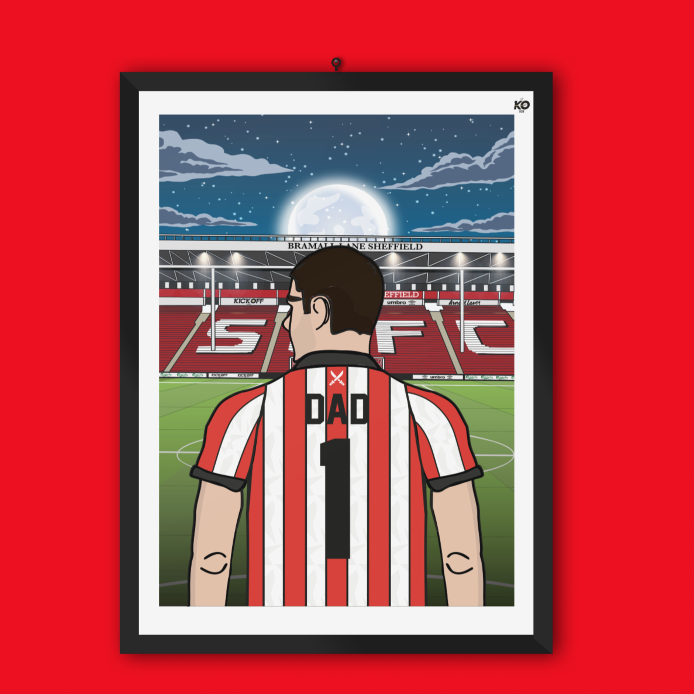 Personalised Sheffield United fc custom male pitch artwork - SUFC ,Bramall Lane Football Ground, Blades Gift Art Print Male Fathers Day Gifts