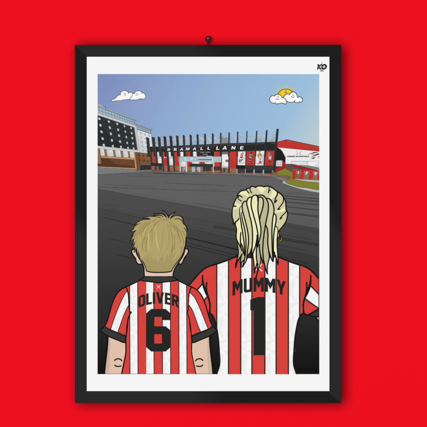 Personalised Sheffield United fc custom Mum & Lad artwork - SUFC Bramall Lane Football Ground Team Gift Art Print Kop SUFC Mothers day gifts