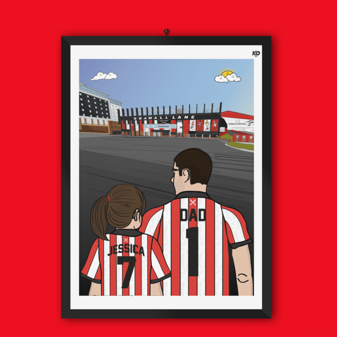 Personalised Sheffield United fc custom Dad & Lass PRINT - SUFC, The Blades, Bramall Lane Football Gift Art Prints Gifts teen