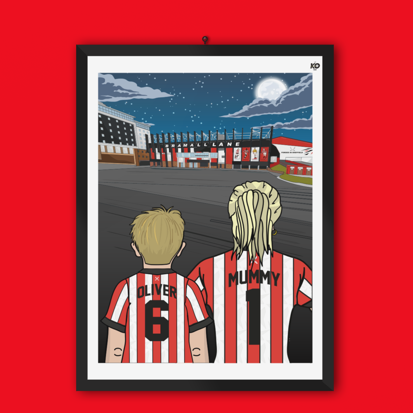 Personalised Sheffield United fc custom Mum & Lad artwork - SUFC Bramall Lane Football Ground Team Gift Art Print Kop SUFC Mothers day gifts