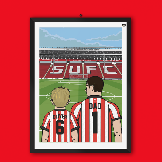 Personalised Sheffield United fc custom Dad & Lad PITCH PRINT - SUFC, The Blades, Bramall Lane Football Gift Art Prints Gifts teen