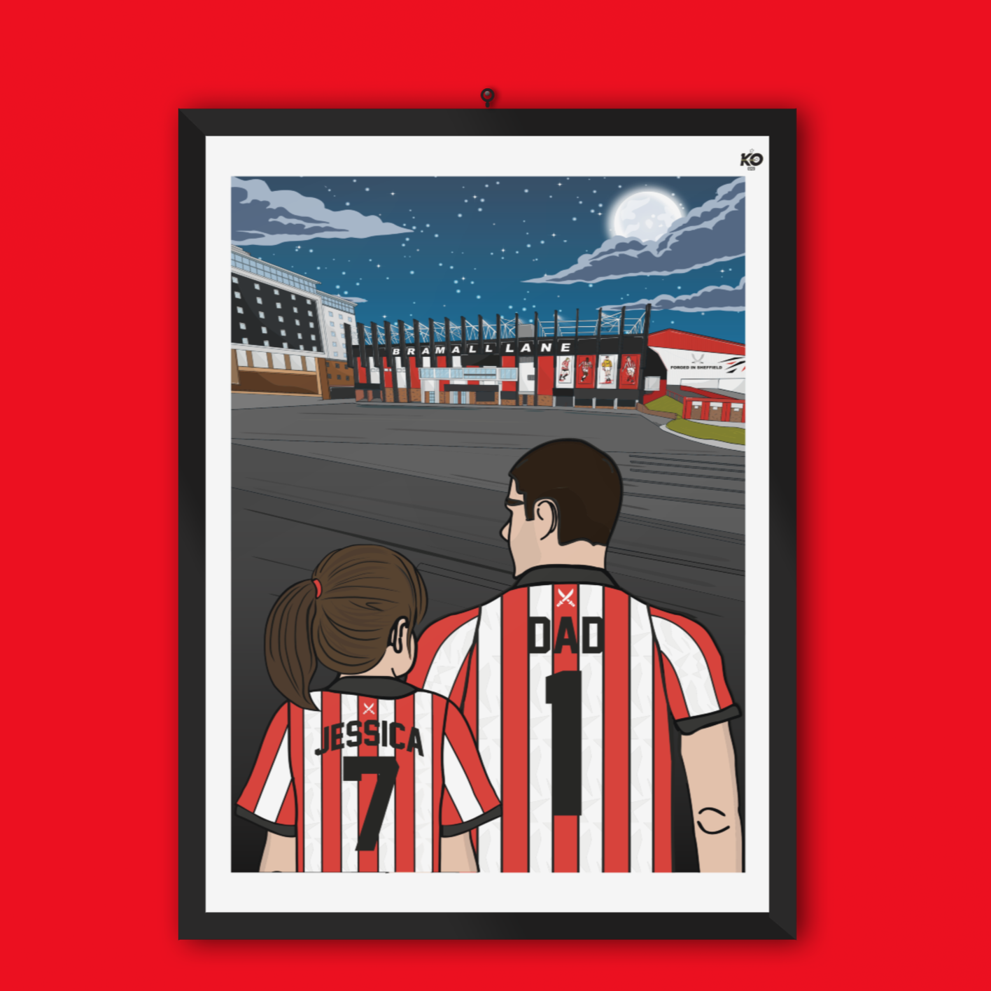 Personalised Sheffield United fc custom Dad & Lass PRINT - SUFC, The Blades, Bramall Lane Football Gift Art Prints Gifts teen