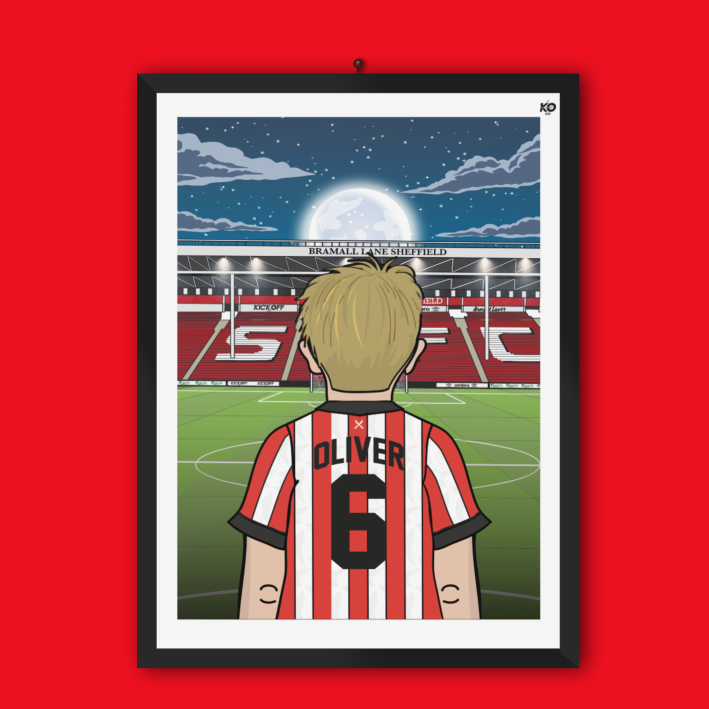 Personalised Sheffield United FC custom Lad PITCH PRINT - SUFC The Blades, Bramall Lane, Football Gift Art Prints Gifts