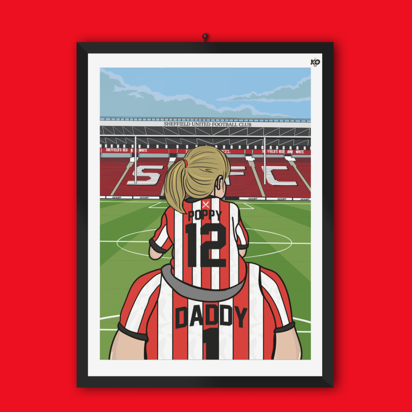 Personalised Sheffield United fc custom Dad & Lass PITCH PRINT - SUFC, The Blades, Bramall Lane Football Gift Art Prints Gifts efl
