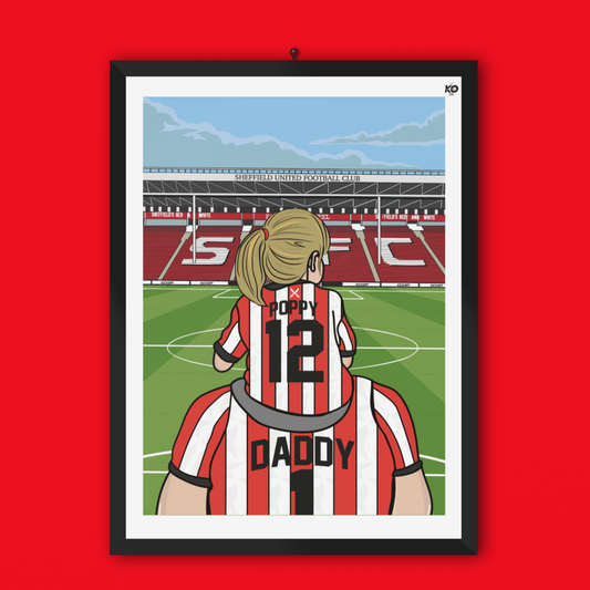 Personalised Sheffield United fc custom Dad & Lass PITCH PRINT - SUFC, The Blades, Bramall Lane Football Gift Art Prints Gifts efl