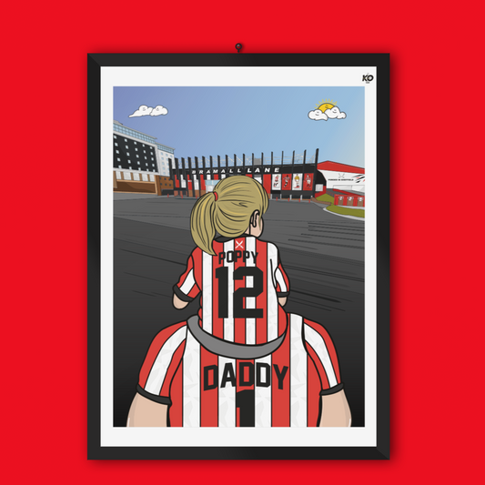 Personalised Sheffield United fc custom Dad & Lass PRINT - SUFC, The Blades, Bramall Lane Football Gift Art Prints Gifts efl