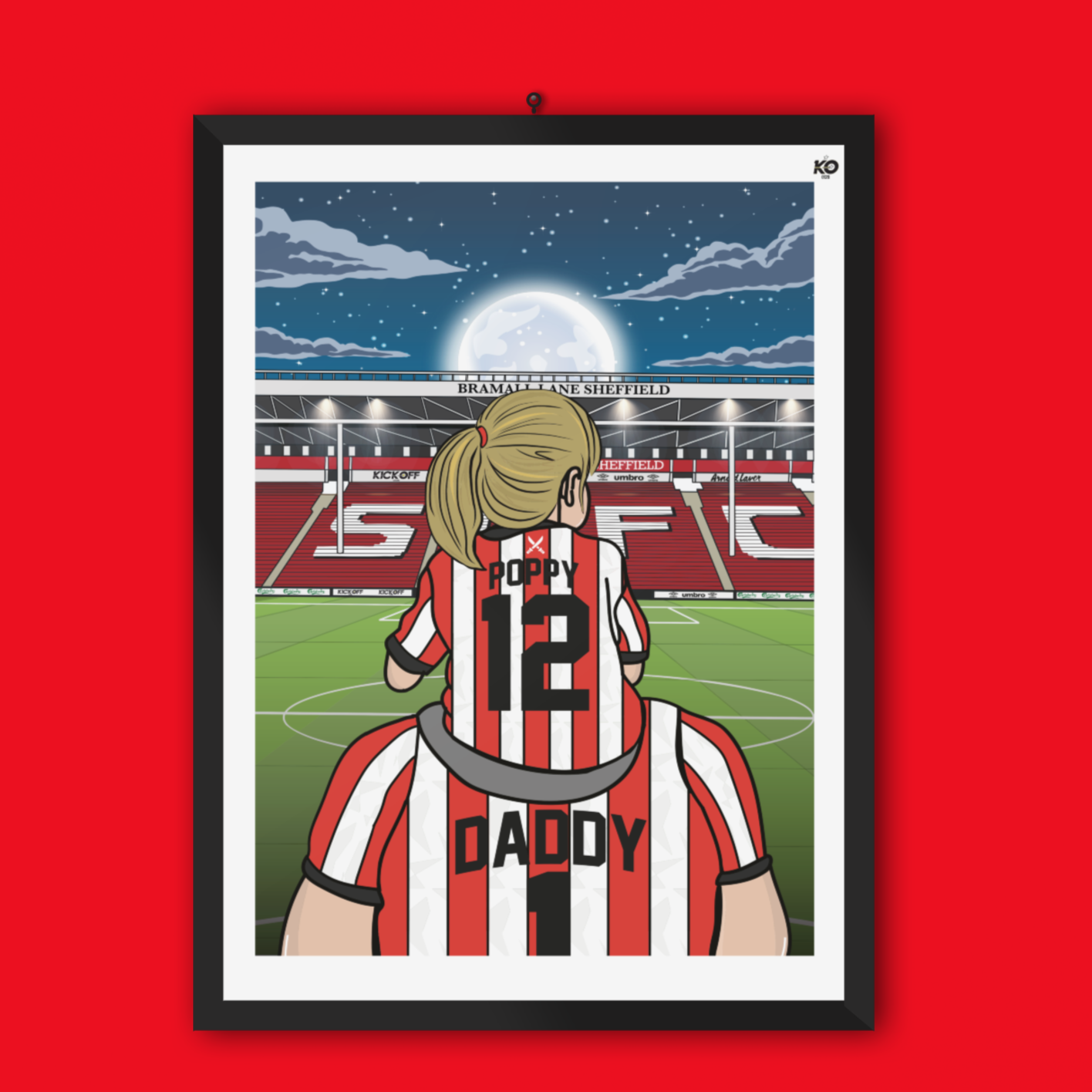 Personalised Sheffield United fc custom Dad & Lass PITCH PRINT - SUFC, The Blades, Bramall Lane Football Gift Art Prints Gifts efl