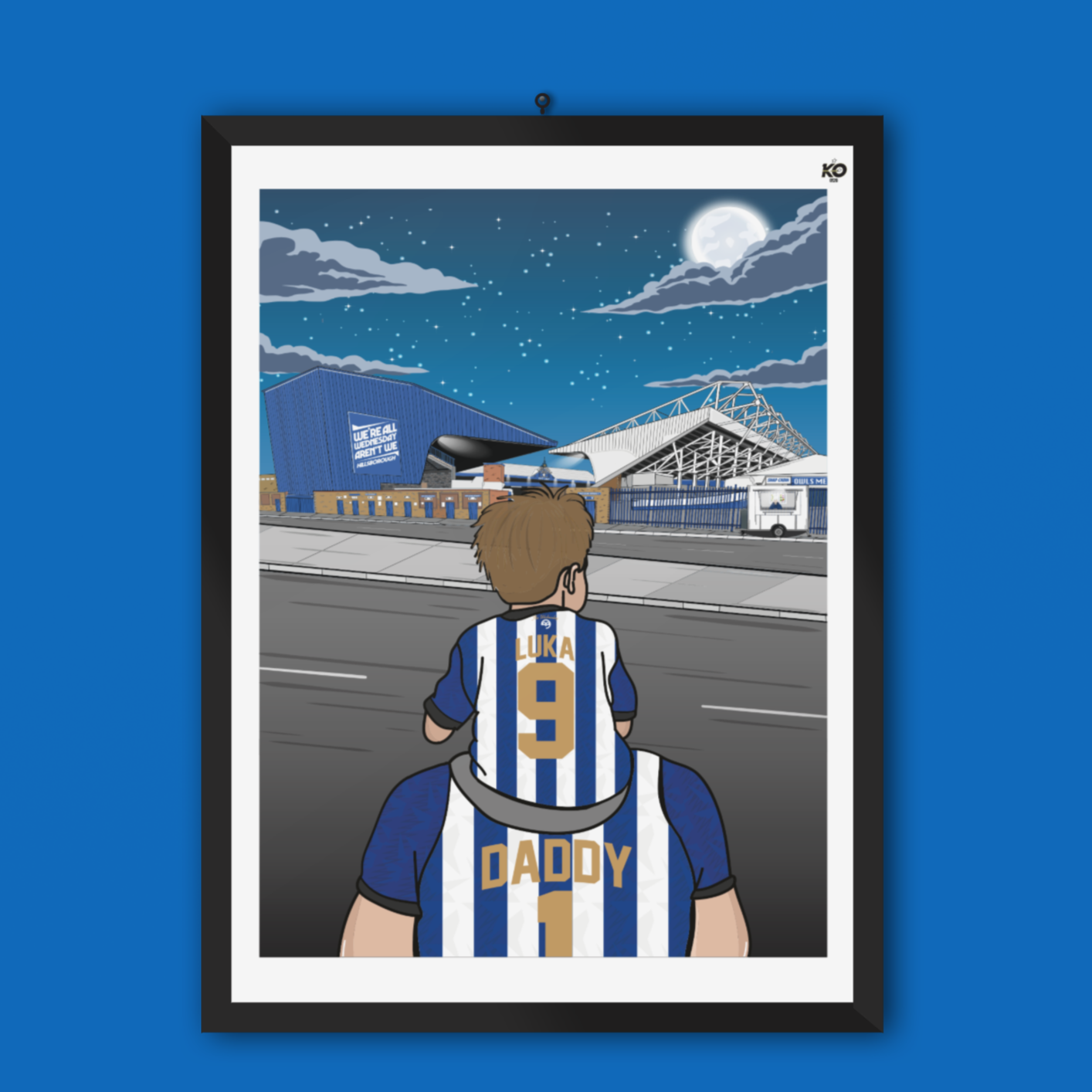 Personalised SHEFFIELD WEDNESDAY FC custom Dad and Lad artwork - Championship Hillsborough Stadium Football Gift Art Print The Owls wawaw