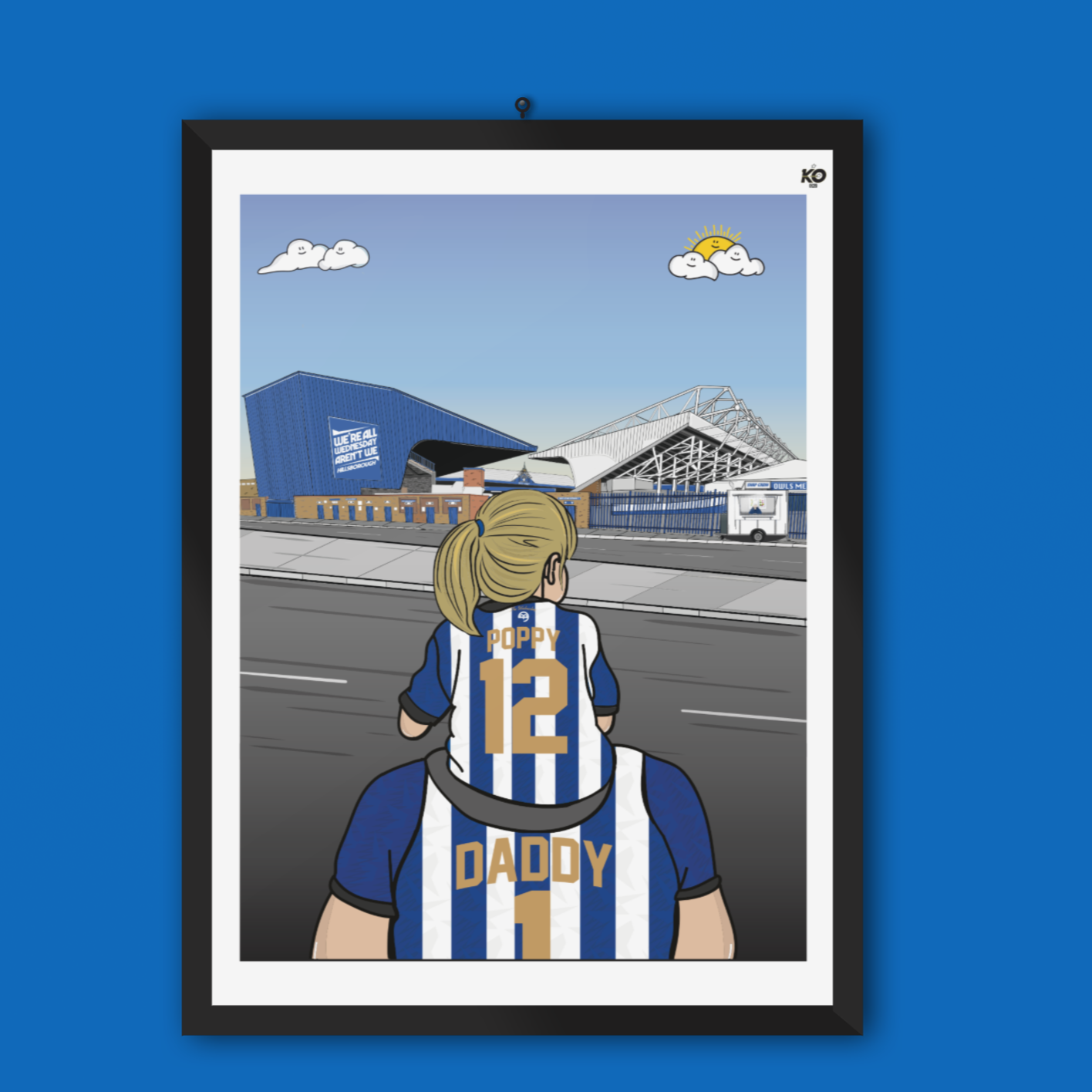 Personalised SHEFFIELD WEDNESDAY FC custom Dad and Lass artwork - Championship Hillsborough Stadium Football Gift Art Print The Owls wawaw