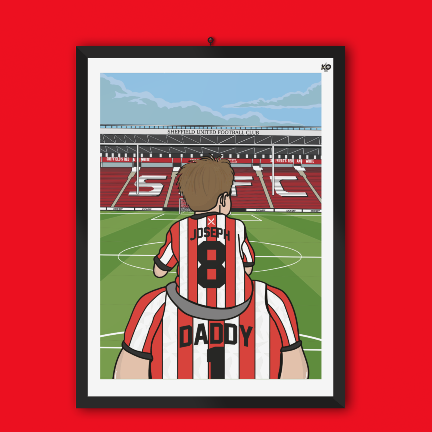 Sheffield United fc custom Dad & Lad PITCH PRINT - SUFC, The Blades, Bramall Lane Football Gift Art Prints Gifts efl
