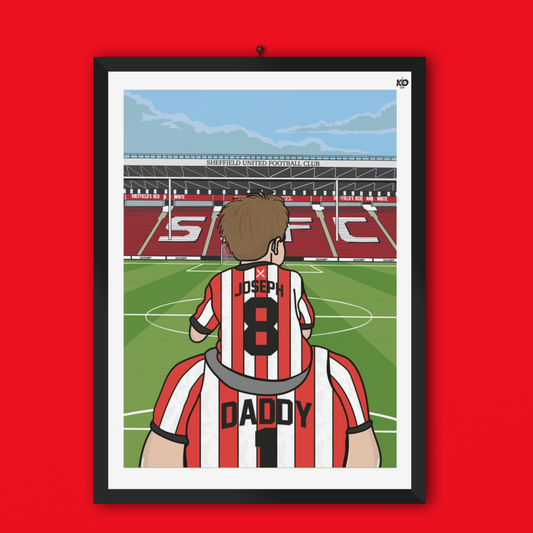 Sheffield United fc custom Dad & Lad PITCH PRINT - SUFC, The Blades, Bramall Lane Football Gift Art Prints Gifts efl