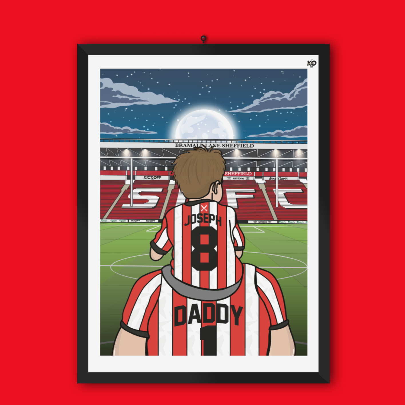 Sheffield United fc custom Dad & Lad PITCH PRINT - SUFC, The Blades, Bramall Lane Football Gift Art Prints Gifts efl