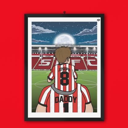 Sheffield United fc custom Dad & Lad PITCH PRINT - SUFC, The Blades, Bramall Lane Football Gift Art Prints Gifts efl