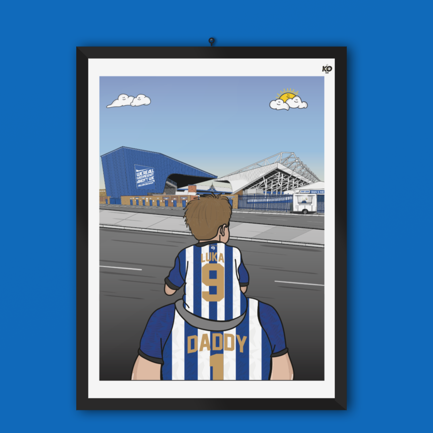 Personalised SHEFFIELD WEDNESDAY FC custom Dad and Lad artwork - Championship Hillsborough Stadium Football Gift Art Print The Owls wawaw