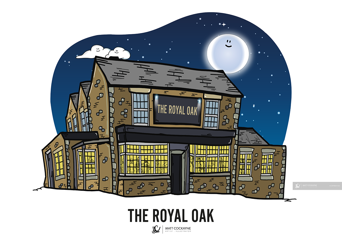 PUBS - ROYAL OAK - Wall Art - Poster - Print - Canvas - Illustration
