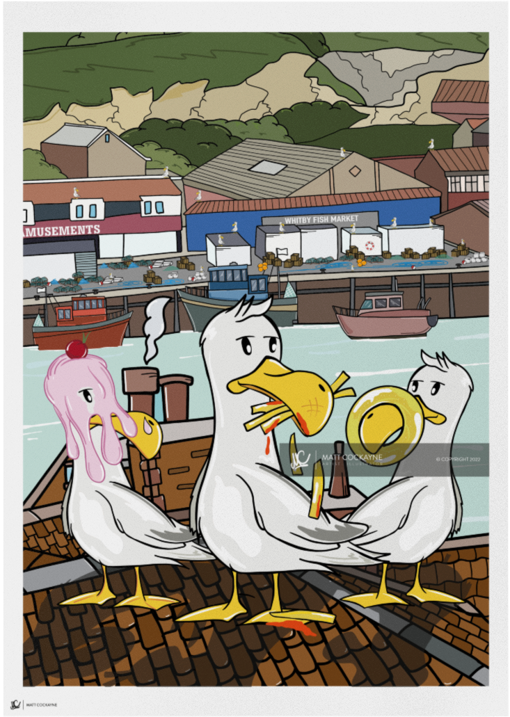 WHITBY GULLS - Whitby Prints - Wall Art - Poster - Print - Illustration